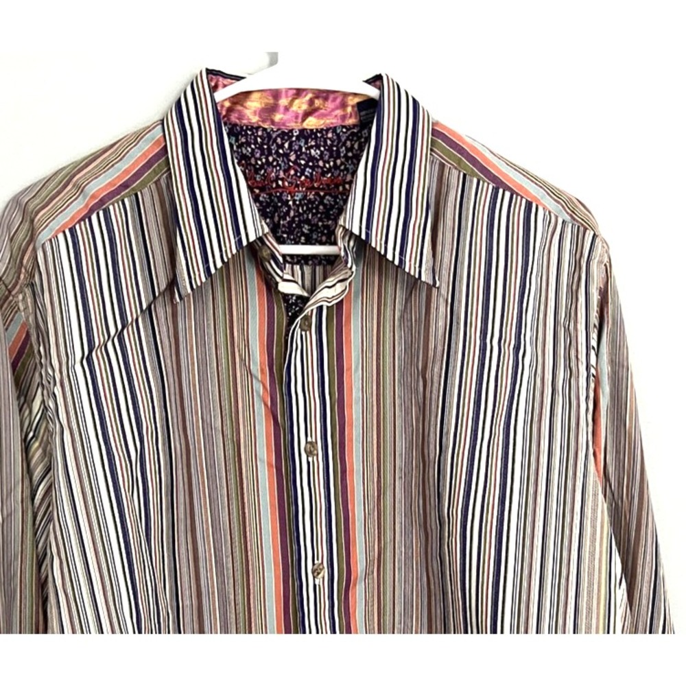 Robert Graham Shirt Mens‎ Large Rainbow Striped Button Up Flip Cuff Casual